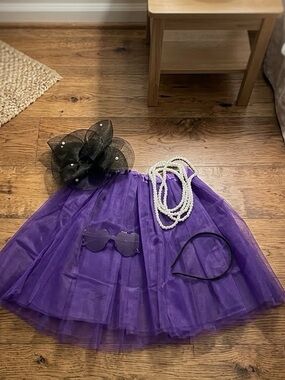 Costume Purple Tulle Skirt with Hat Headband Heart Glasses and Pearl Necklace